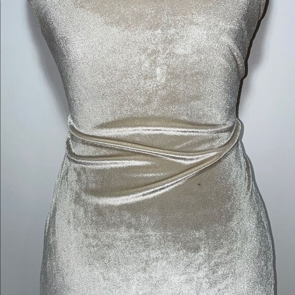 Elegant Cream Velvet Dress - Picture 3 of 9